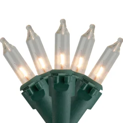 50 Count Clear Mini Christmas Lights, 10 ft Green Wire