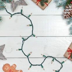 50 Count Clear Mini Christmas Lights, 10 ft Green Wire