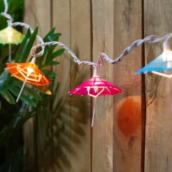 10 Count Colorful Drink Umbrella Novelty String Lights, 6.5 ft White Wire