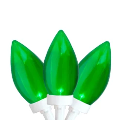25 Count Green LED C9 Christmas Lights, 16 ft White Wire