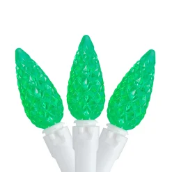 70 Count Green LED C6 Faceted Christmas Lights, 22.5 ft White Wire