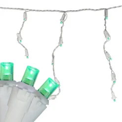 100 Count Green LED Wide Angle Icicle Christmas Lights, 5.5ft White Wire