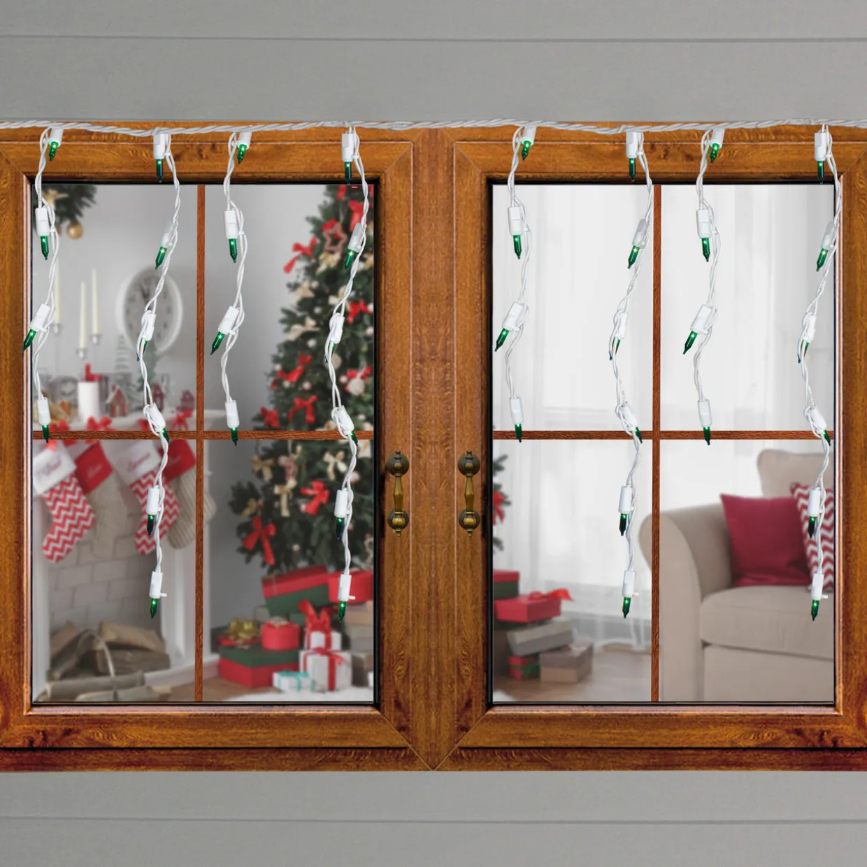 100 Count Green Mini Icicle Christmas Lights - 3.5 ft White Wire