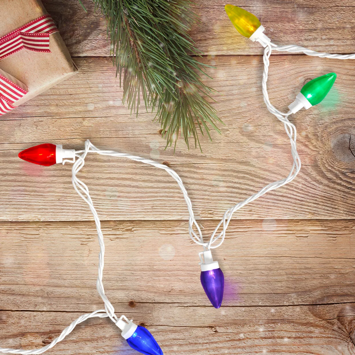 25 Count Multi-Color LED C7 Christmas Lights, 16 ft White Wire