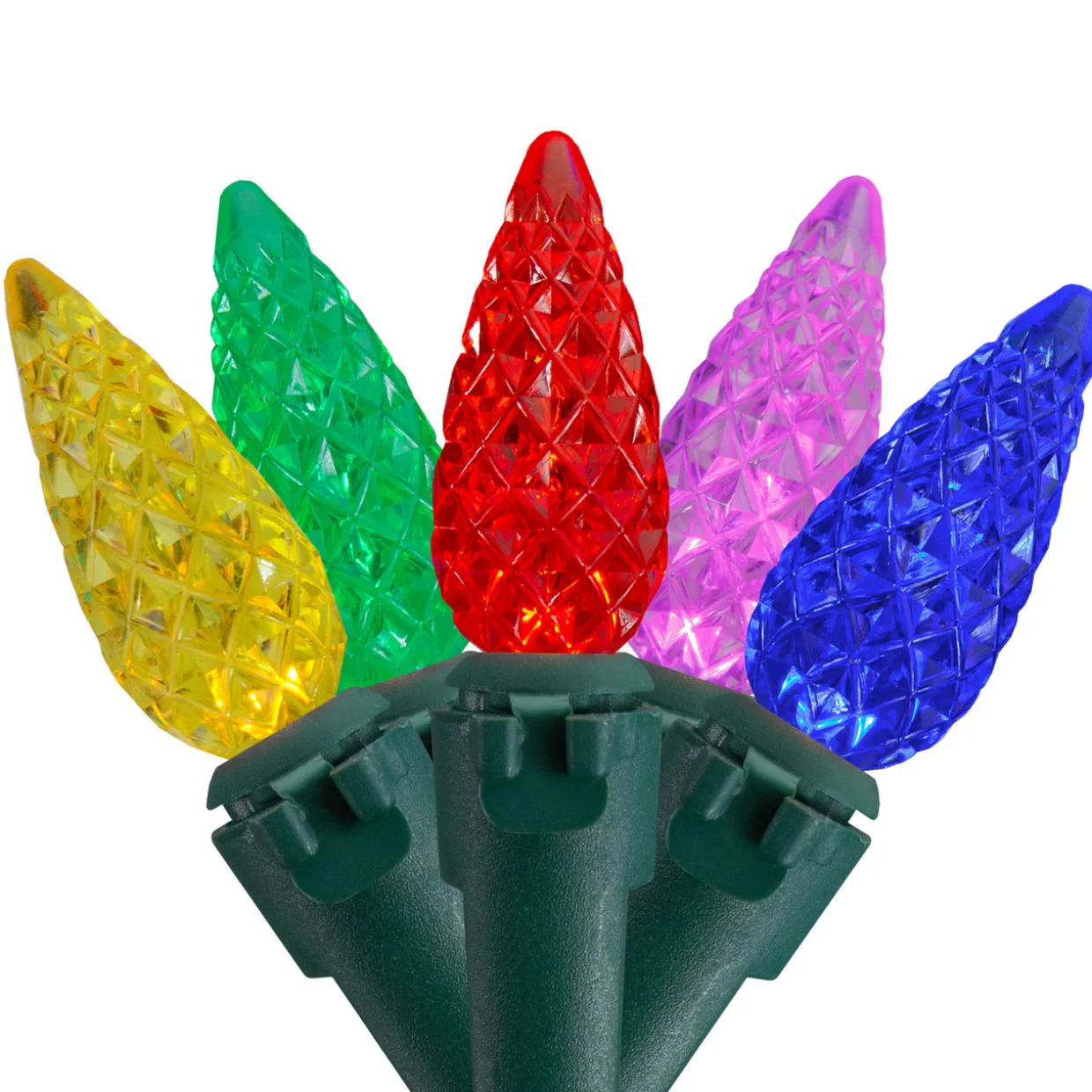 200 Count Multi-Color LED Faceted C6 Christmas Lights - Green Wire