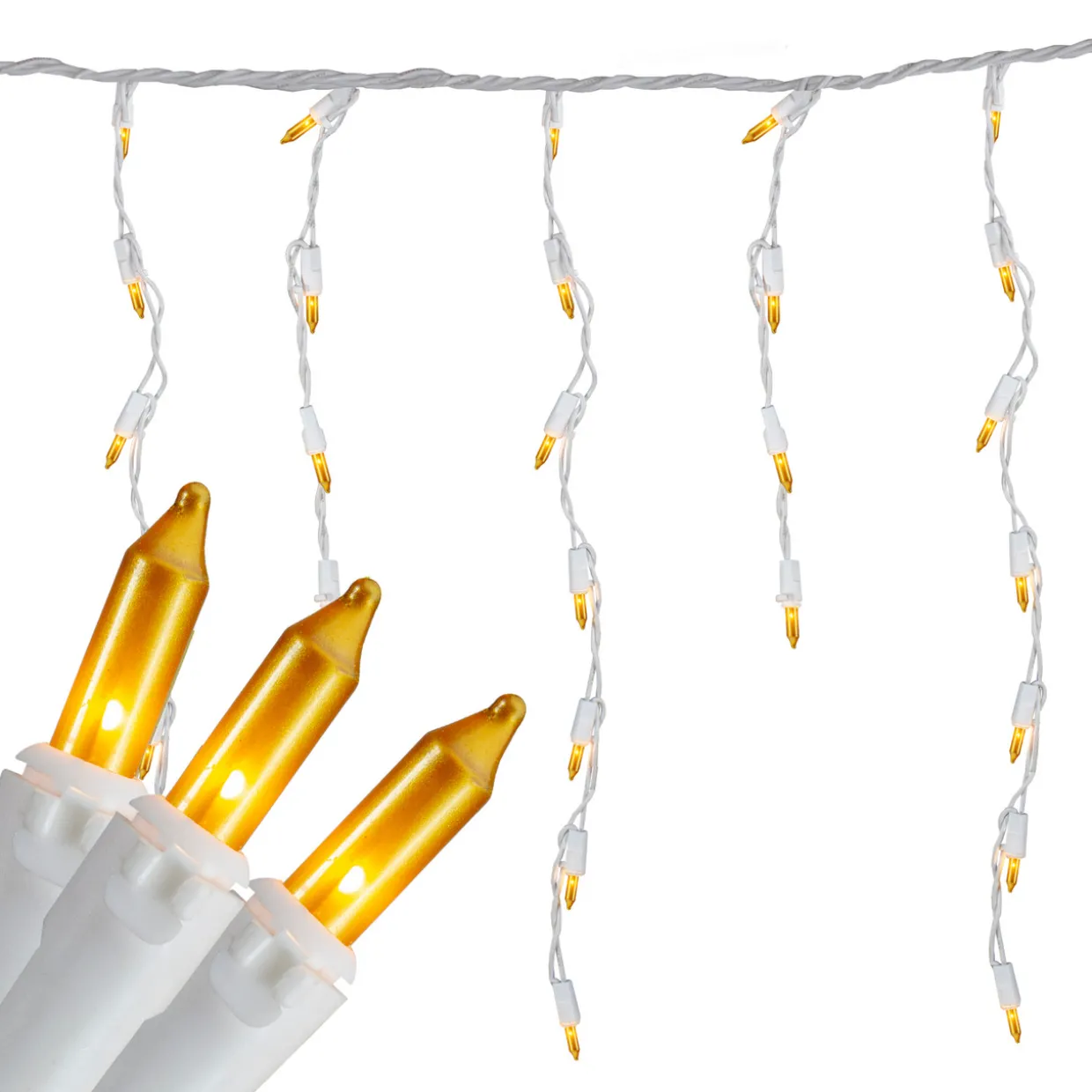 100 Count Opaque Gold Mini Icicle Christmas Lights - 3.5 ft White Wire