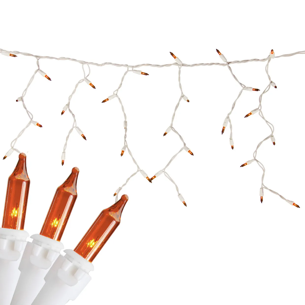 100 Count Orange Mini Icicle Christmas Lights - 3.5 ft White Wire