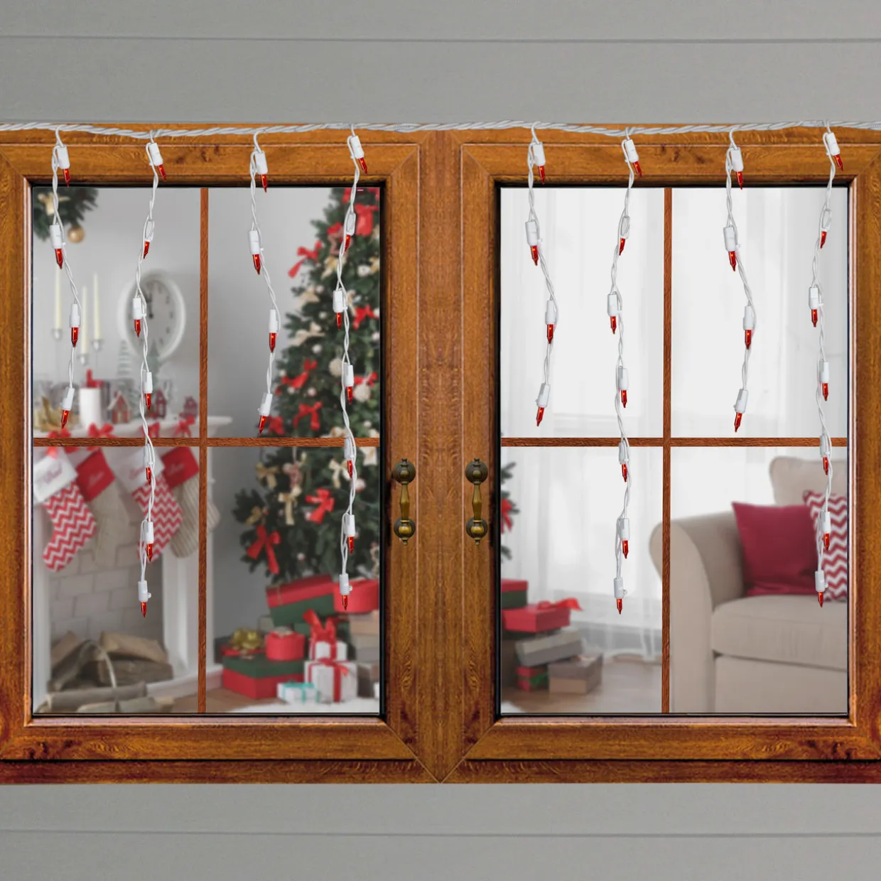 100 Count Orange Mini Icicle Christmas Lights - 3.5 ft White Wire