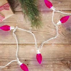 25 Count Pink LED C9 Christmas Lights, 16 ft White Wire