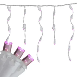 100 Count Pink LED Wide Angle Icicle Christmas Lights, 5.5 ft White Wire