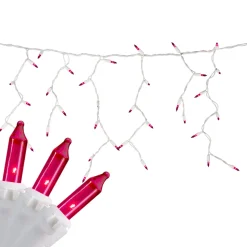 100 Count Pink Mini Icicle Christmas Lights - 3.5 ft White Wire