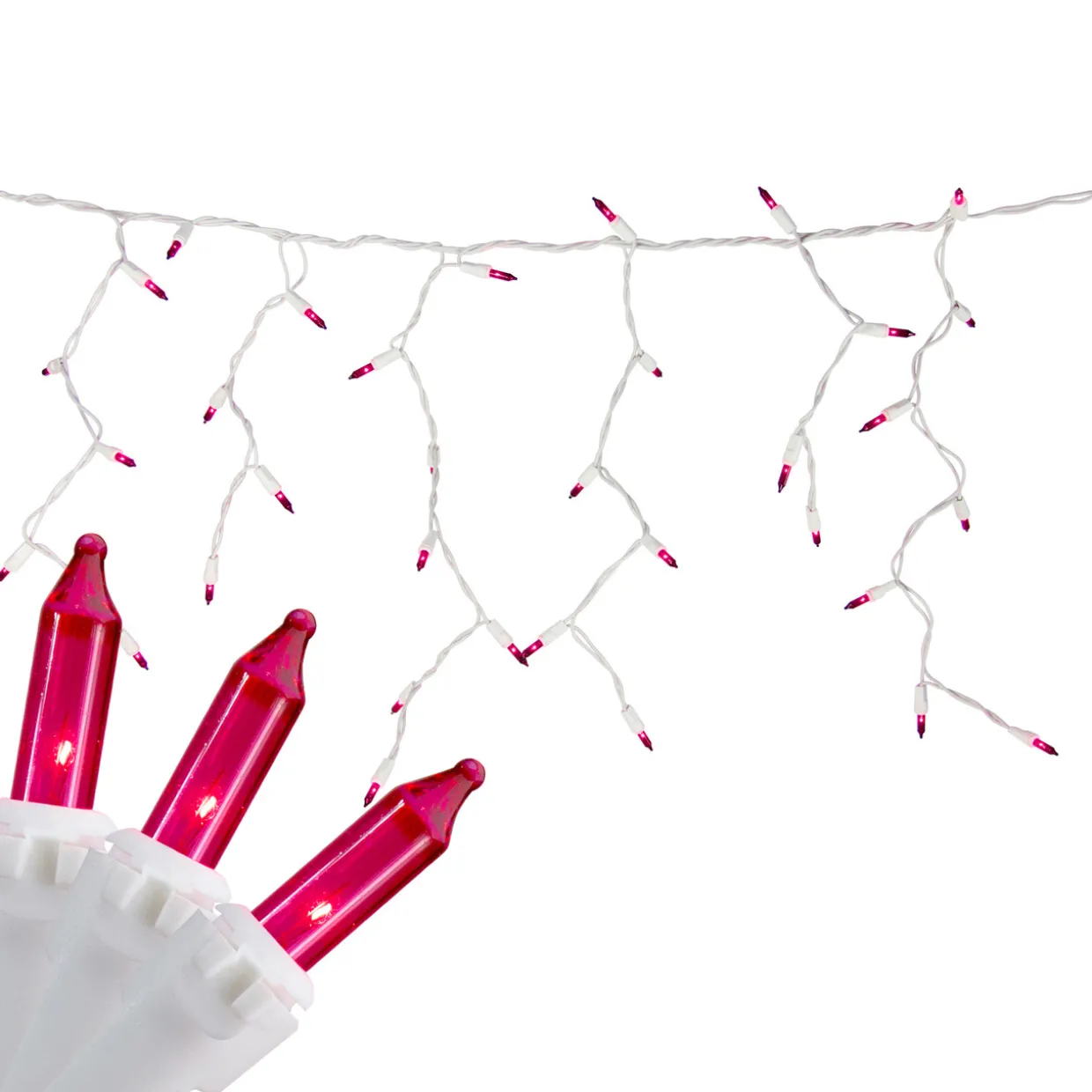100 Count Pink Mini Icicle Christmas Lights - 3.5 ft White Wire
