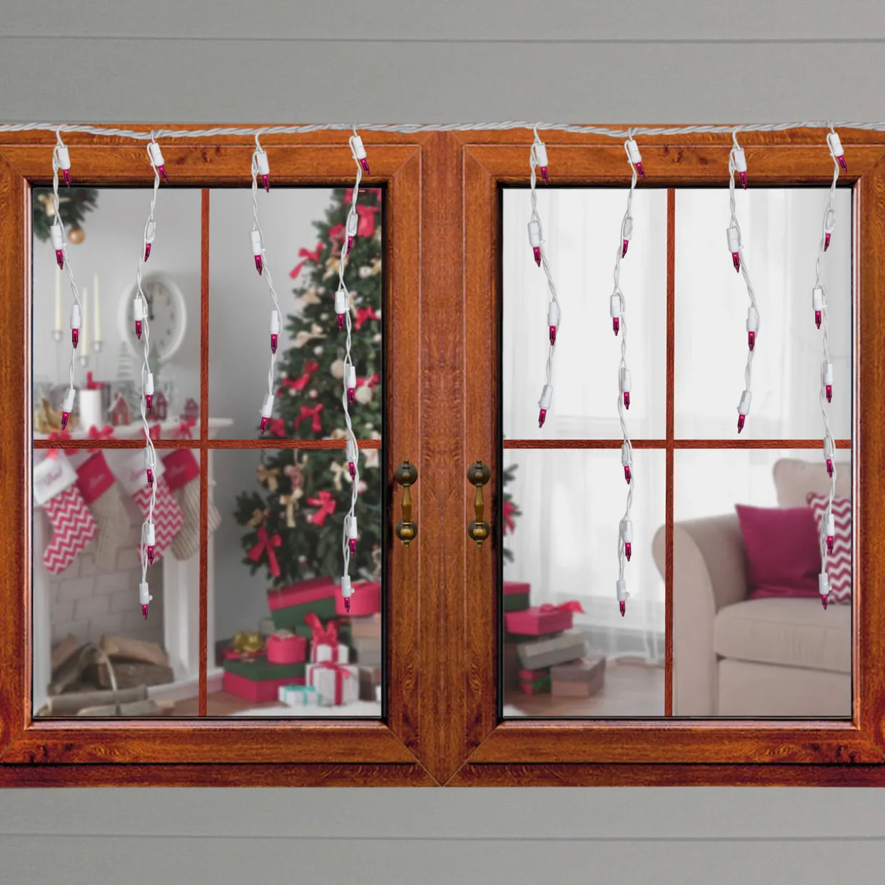 100 Count Pink Mini Icicle Christmas Lights - 3.5 ft White Wire