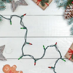 100 Count Red and Green Mini Christmas Lights - 28.75' Green Wire