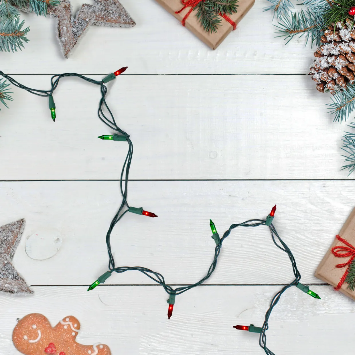 100 Count Red and Green Mini Christmas Lights - 28.75' Green Wire