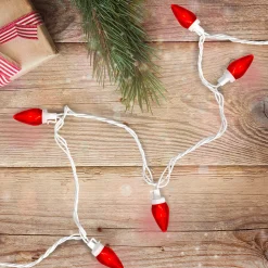 25 Count Red LED C7 Christmas Lights, 16 ft White Wire