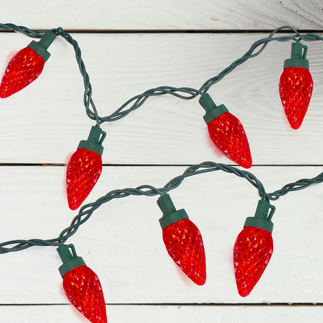 50 Count Red LED Faceted C9 Christmas Light Set, 20.25 ft Green Wire