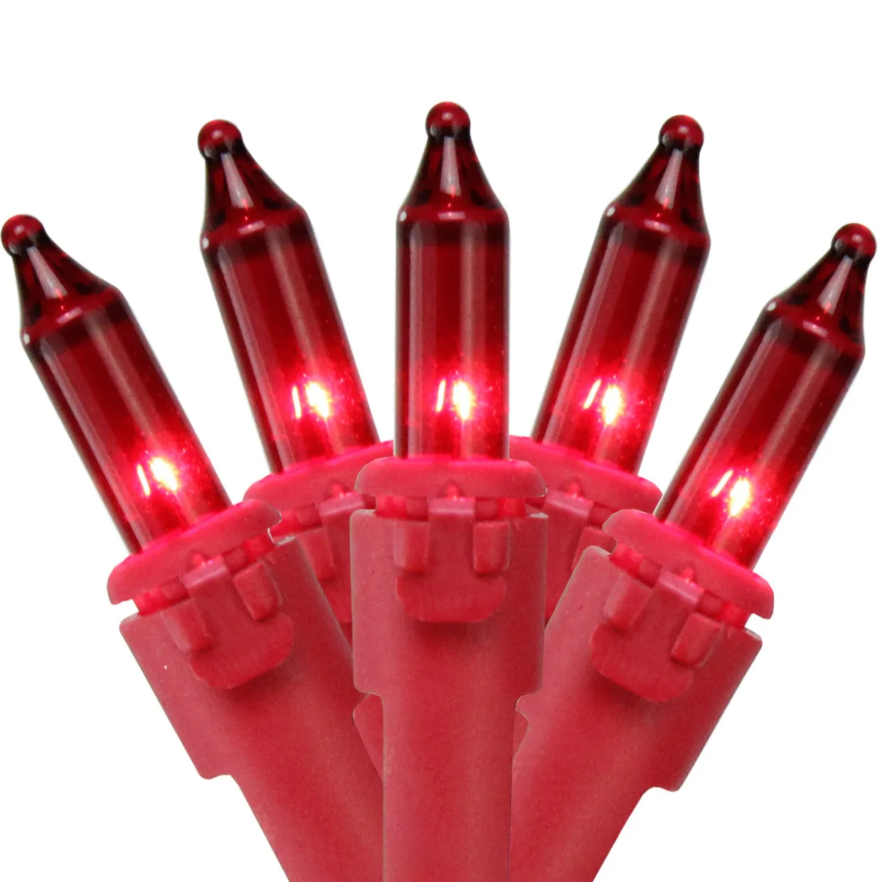 50 Count Red Mini Christmas Light Set, 10 ft Red Wire