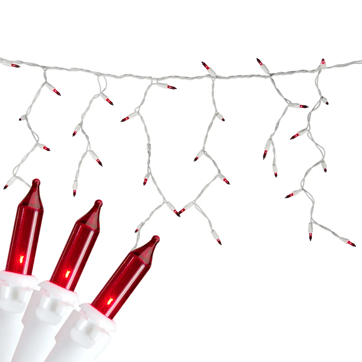 100 Count Red Mini Icicle Christmas Lights - 3.5 ft White Wire