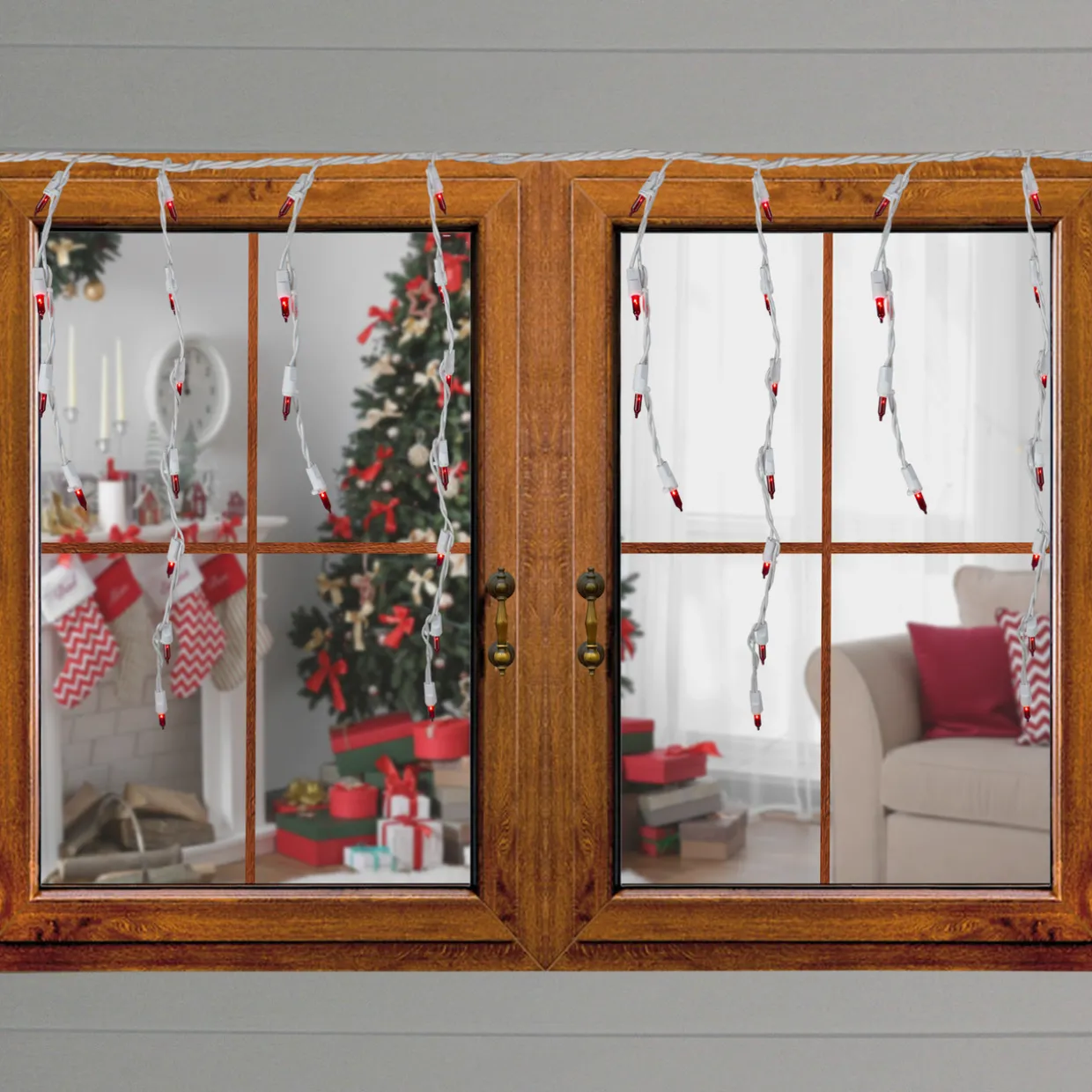 100 Count Red Mini Icicle Christmas Lights - 3.5 ft White Wire