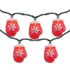 10 Count Red Snowflake Mitten Christmas Light Set, 7.5ft Green Wire