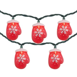 10 Count Red Snowflake Mitten Christmas Light Set, 7.5ft Green Wire