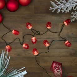 10 Count Red Snowflake Mitten Christmas Light Set, 7.5ft Green Wire