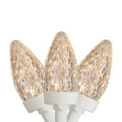 50 Count Warm White LED C7 Faceted Christmas Lights, 20.25 ft White Wire