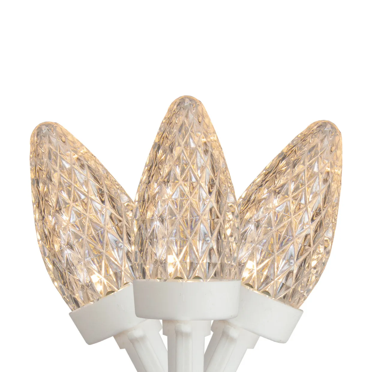 50 Count Warm White LED C7 Faceted Christmas Lights, 20.25 ft White Wire