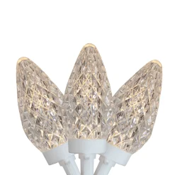 100 Count Warm White LED Faceted C9 Christmas Lights - 41 ft White Wire