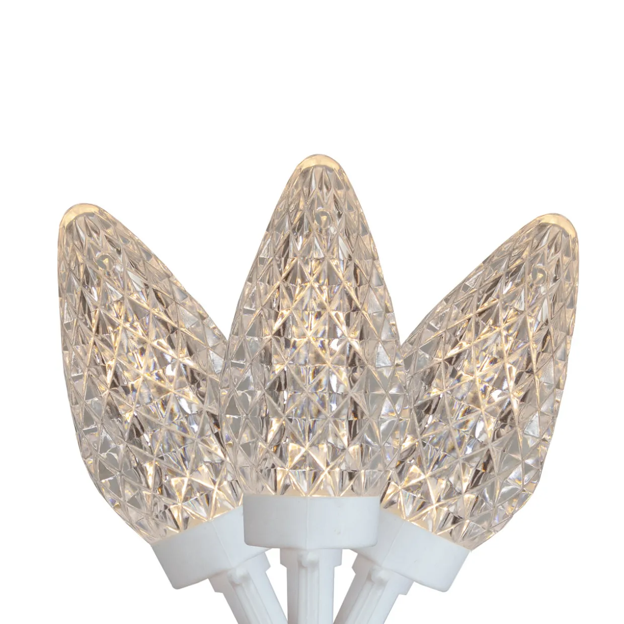 100 Count Warm White LED Faceted C9 Christmas Lights - 41 ft White Wire