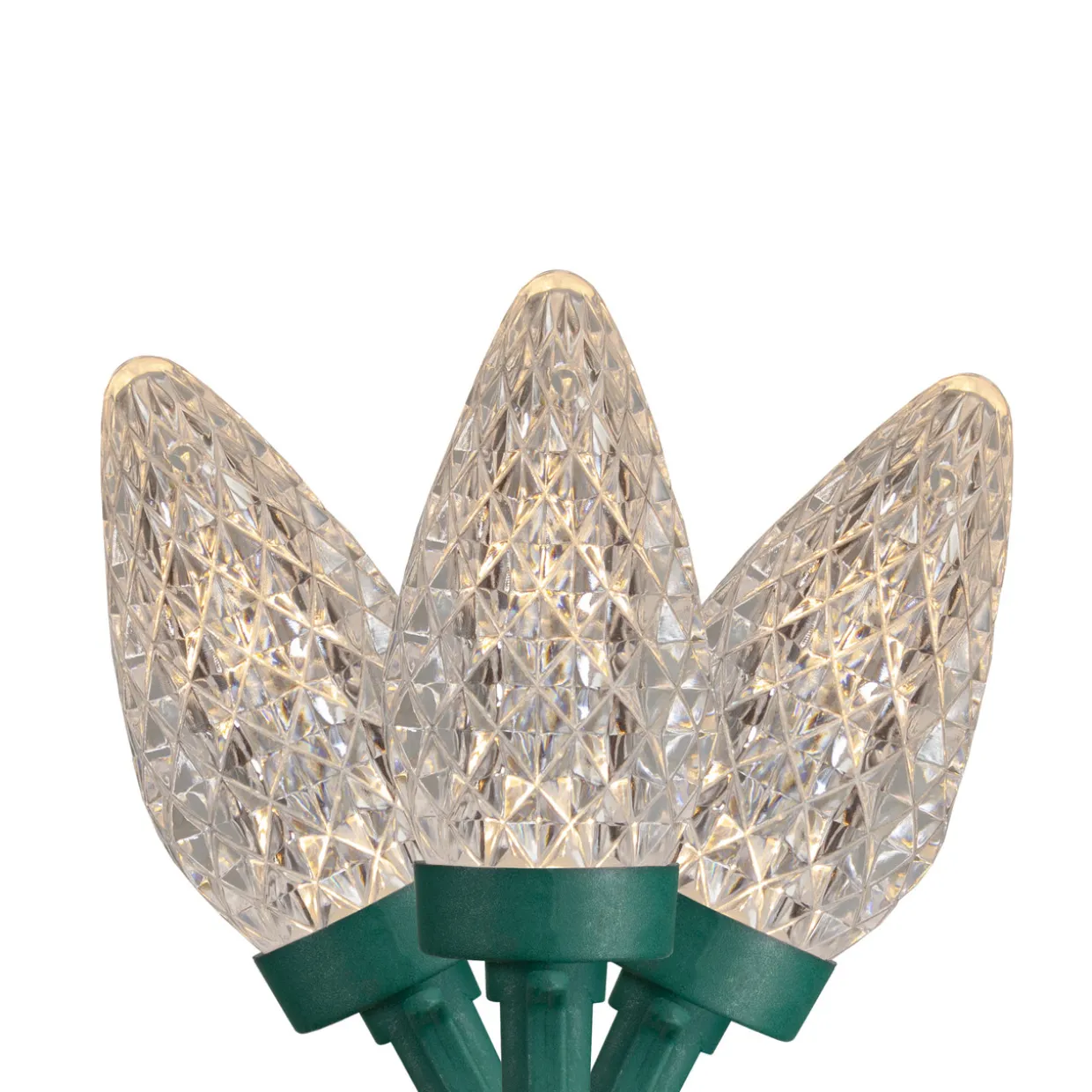 50 Count Warm White LED Faceted C9 Christmas Light Set, 20.25 ft Green Wire