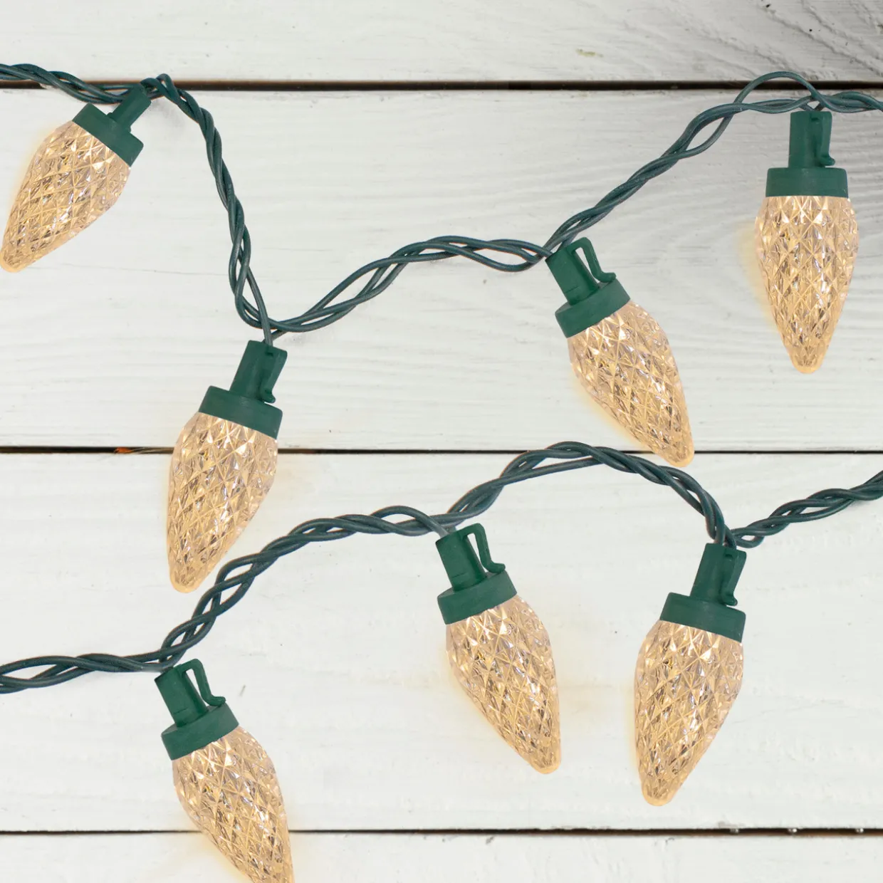 50 Count Warm White LED Faceted C9 Christmas Light Set, 20.25 ft Green Wire
