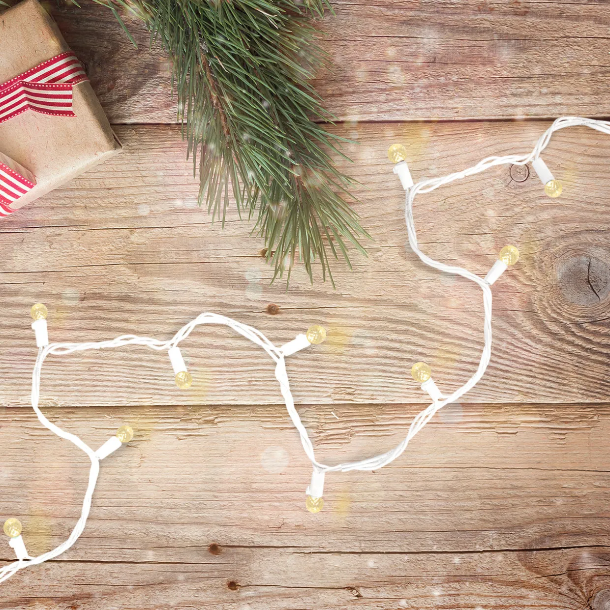 50 Count Warm White LED G12 Berry Mini Christmas Lights, 15.9 ft White Wire