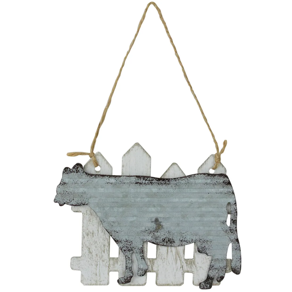 4.5" Country Rustic Cow and White Picket Fence Christmas Ornament
