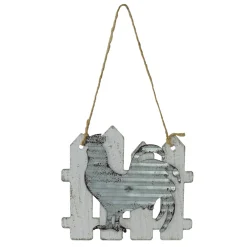 4" Country Rustic Rooster and White Picket Fence Christmas Ornament