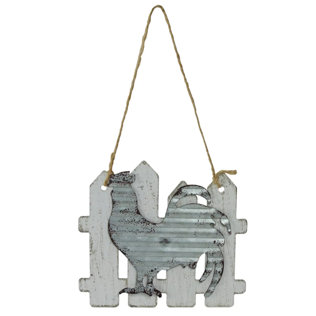 4" Country Rustic Rooster and White Picket Fence Christmas Ornament