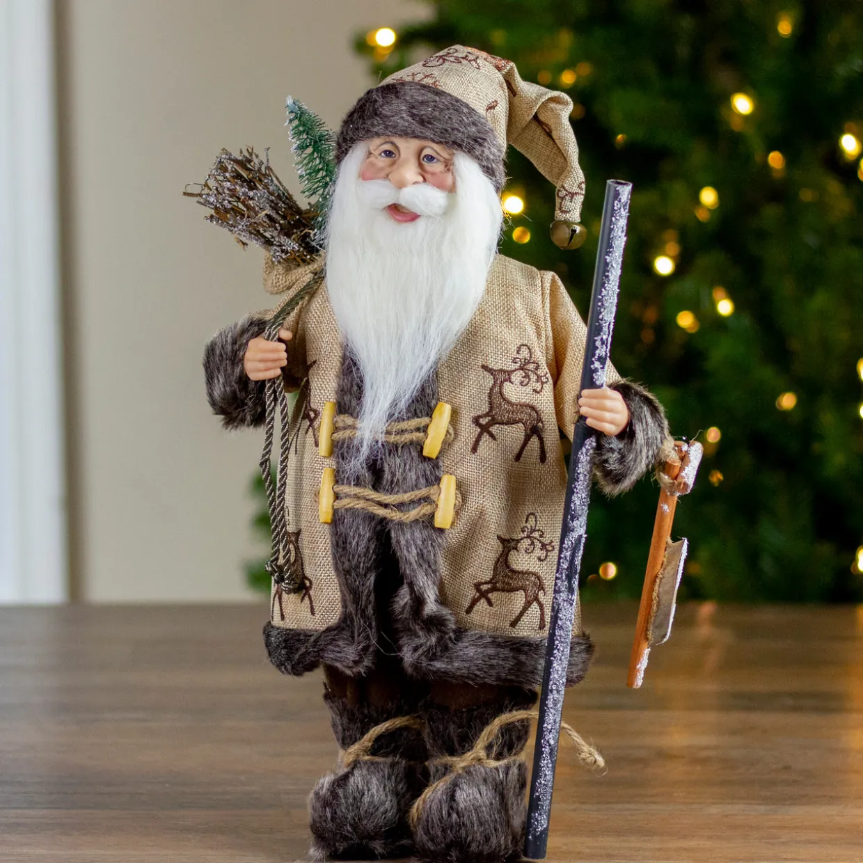 16.5" Country Rustic Santa Claus with Wooden Sled and Gifts Christmas Figure