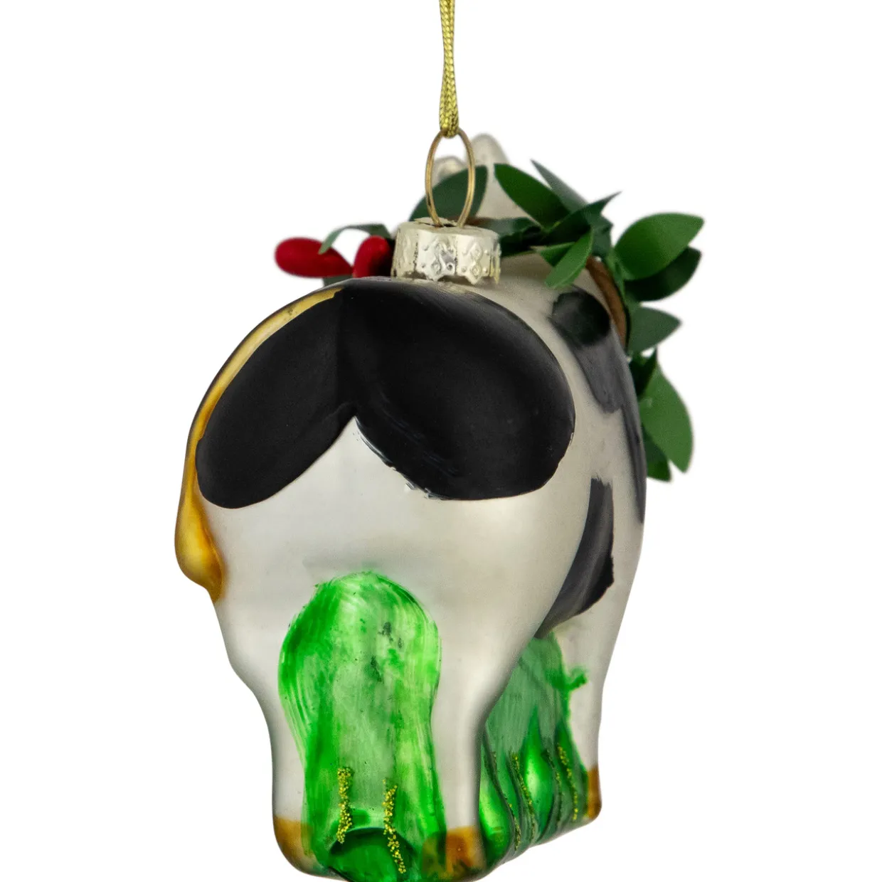3" Cow with Wreath Christmas Glass Hanging Ornament