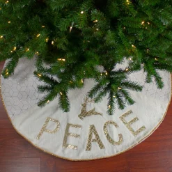48" Cream and Gold Peace and Reindeer Christmas Tree Skirt