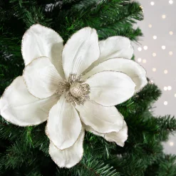 24" Cream Magnolia Glittered Christmas Stem Spray