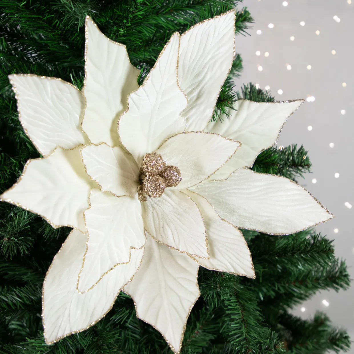 24" Cream Poinsettia Christmas Stem Spray
