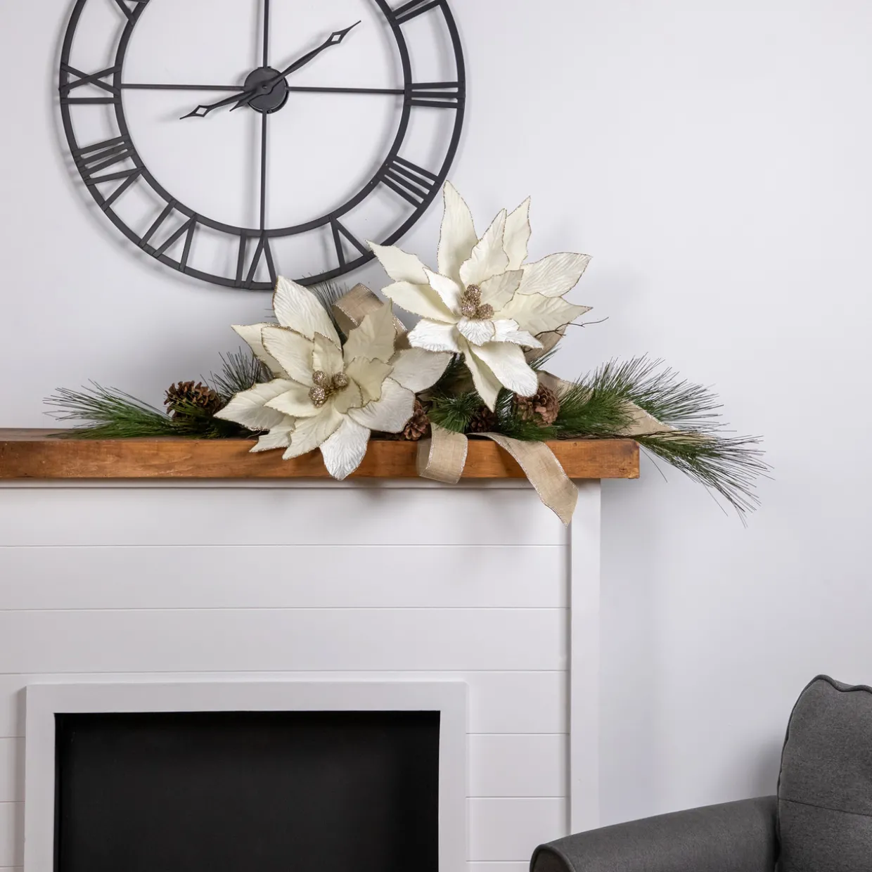 24" Cream Poinsettia Christmas Stem Spray