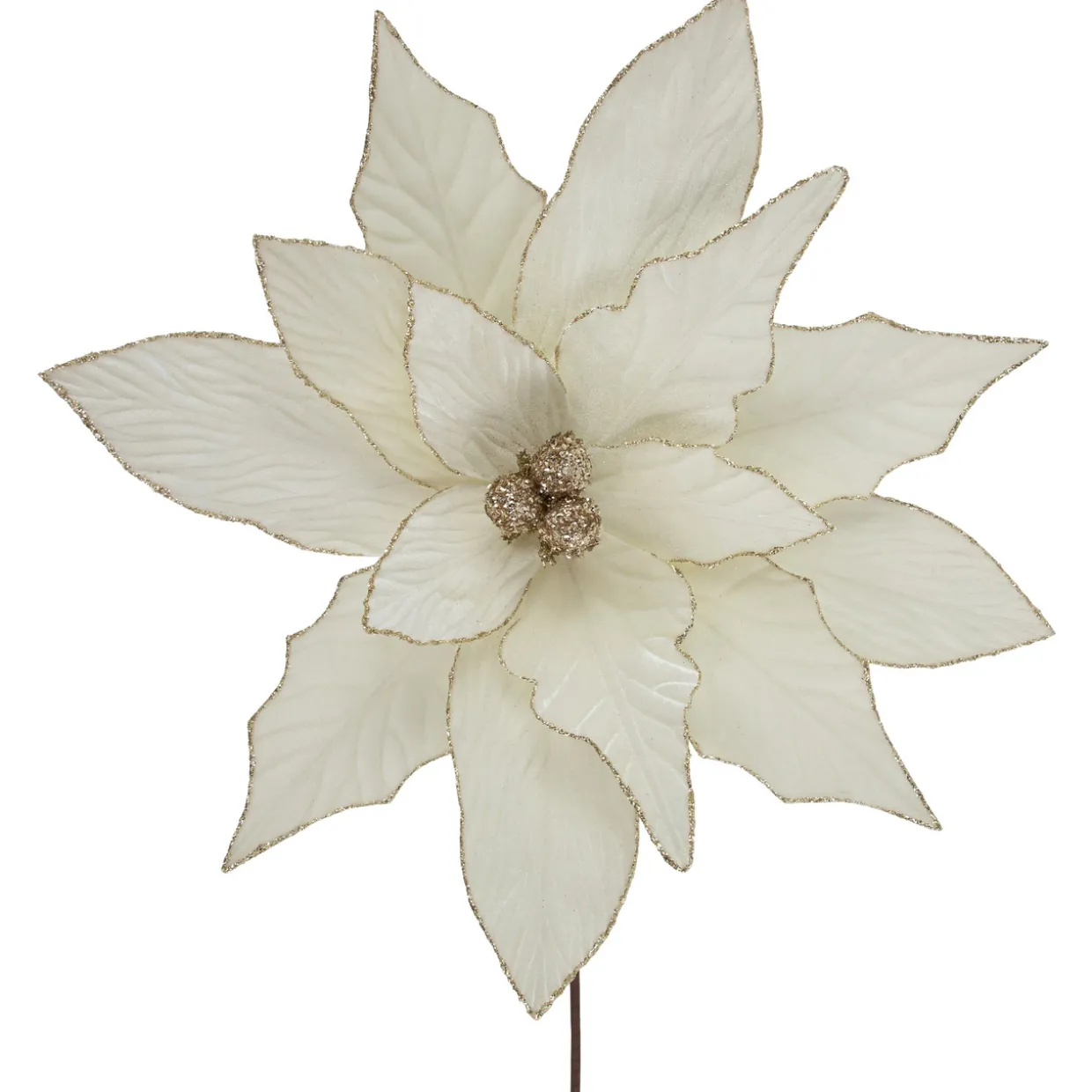 24" Cream Poinsettia Christmas Stem Spray