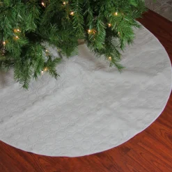 48" Cream Quilted Christmas Hexagon Tree Skirt with Velvety Trim