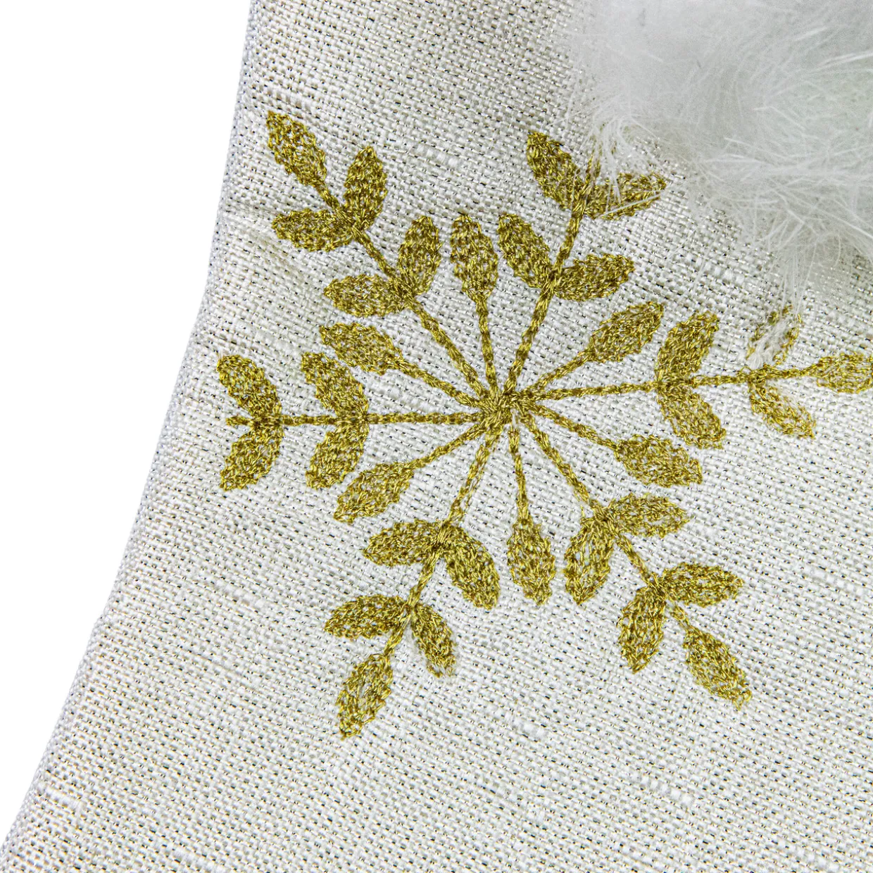 20" Cream with Gold Snowflakes Christmas Stocking with Faux Fur Cuff