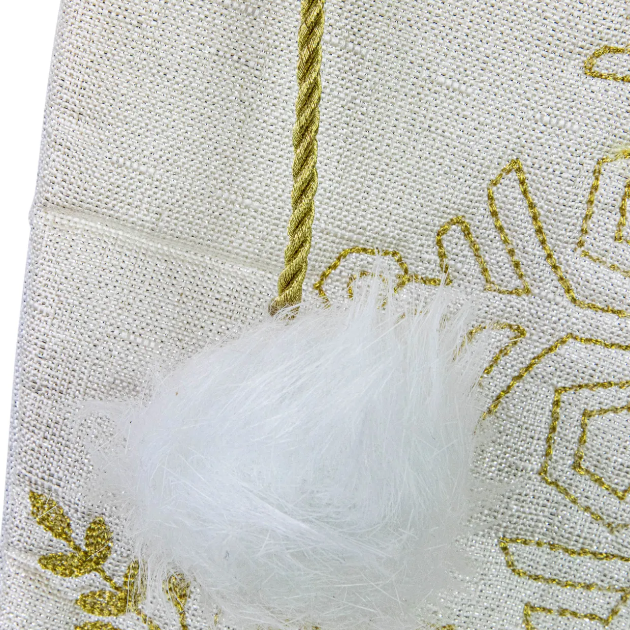 20" Cream with Gold Snowflakes Christmas Stocking with Faux Fur Cuff