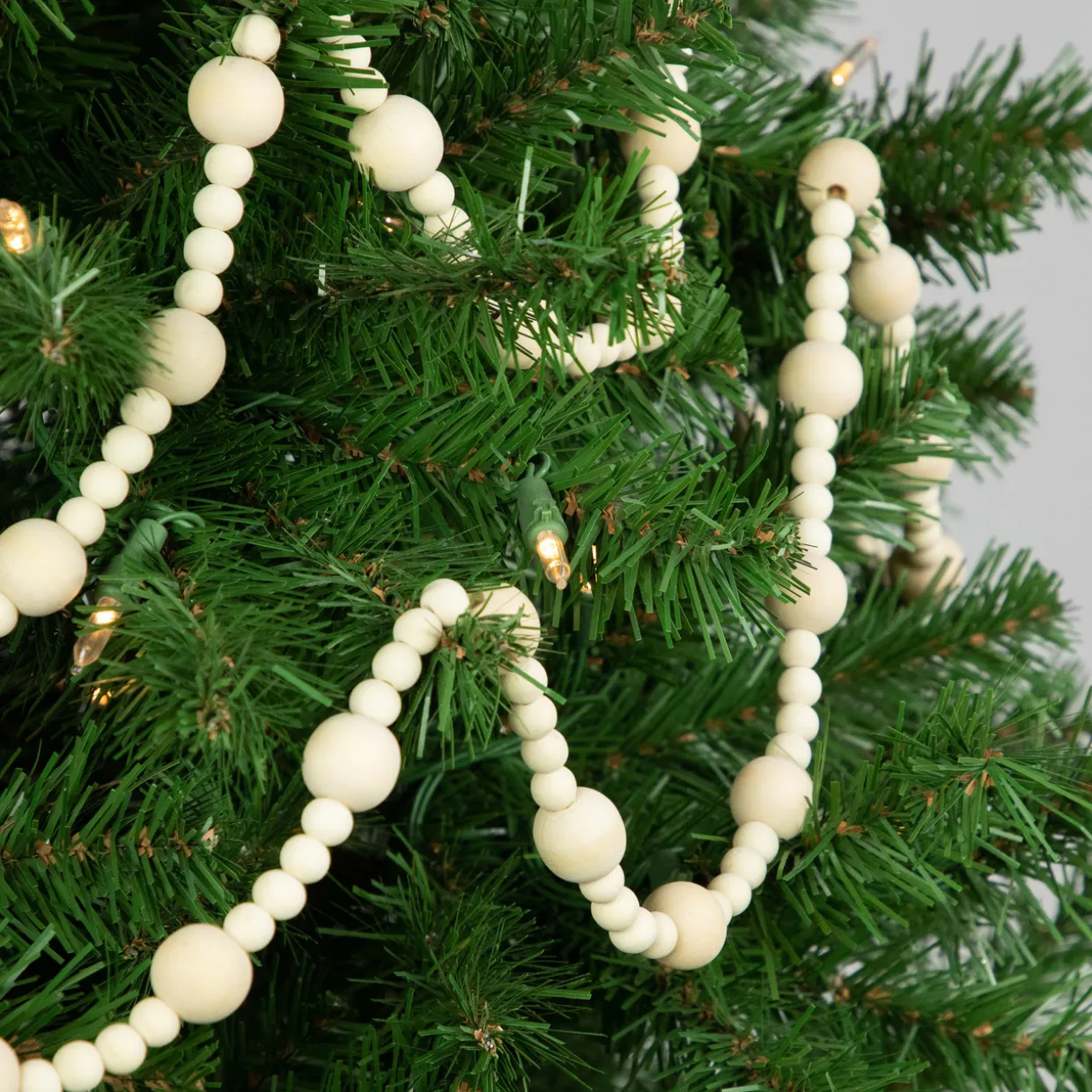 6' Cream Wooden Beads Christmas Garland, Unlit