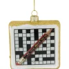 3.5" Crossword Puzzle with Pencil Glass Christmas Ornament