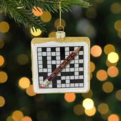 3.5" Crossword Puzzle with Pencil Glass Christmas Ornament